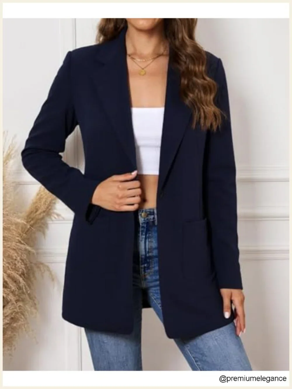 Womens Long Sleeve Blazer Boyfriend Fit Button Front Office Casual Suit Jacket